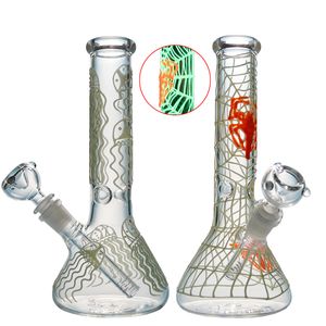 Im Dunkeln leuchtende Bong-Quallenmuster-Glasbecher-Bongs, Wasserpfeife, gerades Rohr, Öl-Dab-Rig, GID04