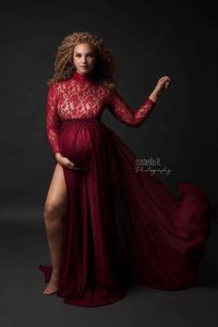 Fancy Lace Maternity Dresses For Photo Shoot Sexy Split Side Pregnancy Dress Maxi Gown Long Pregnant Women Photography Prop 2020 Q0713