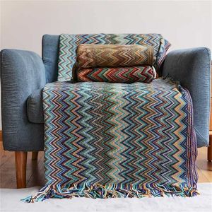 100% Acryl Hand Knitted Blanket with Tassel Summer Bed Sofa Travel Breathable Chic Bohemian Soft Comfortable 211122