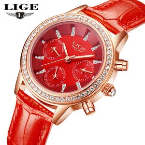 Lige Top Luxuryブランドの女性の腕時計ファッションカジュアルレザークォーツ腕時計レディースダイヤモンドドレス腕時計女性ギフトRelogio Feminino 210527