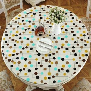 IHAD Runde Tischdecke aus PVC-Kunststoff, bedruckt, wasserdicht, ölbeständig, weiches Glas, Tischset für Zuhause und Küche, Durchmesser 60–90 cm, 1 mm, Y200421