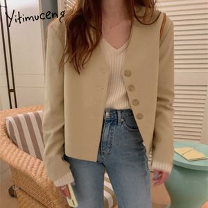Yitimuceng Womens Blazer Office Lady Loose Coats Jacket Yellow Autumn Spring Single Breasted Korean Fashion Streetwear 210601