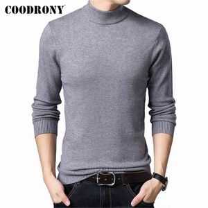 Coodrony Men Kläder Höst Vinter Ankomster Pure Färg Casual Soft Strikkad Tjock Varm Turtleneck Sweater Pullover C2001 210918