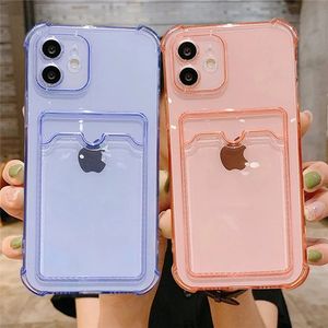 High quality Card Bag Transparent Phone Cases For iPhone 15 14 13 11 12 Pro mini Max XR XS X 7 8 Plus Shockproof Soft Bumper Clear Cover Capa