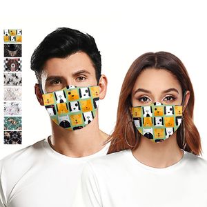 アダルトマスク3Dドッグデジタル印刷アンチダストアイスシルクテクスチャーフィルターエレメントの男性と女性の保護マスクを入れることができます