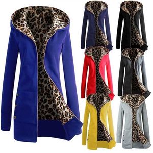 Kvinnorjacka Tjockare Hooded Sweatshirt Leopard Zipper Coat Plus Velvet Overcoat Outwear Höst 211014