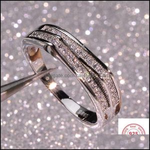 ソリティアリングジュエリー925カラースターリングVS1ダイヤモンド用女性2カラットTopaz Bizuteria Anillos GemstoneスタンプSier 925ジュエリーリングドロップD