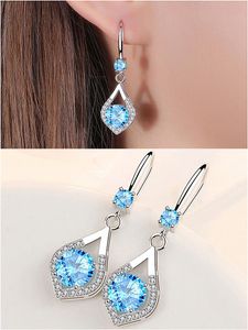 Wholesale blue topaz white gold earrings resale online - Dangle Chandelier Blue Crystal Topaz Diamonds Gemstones Drop Earrings For Women k White Gold Silver Color Fine Jewelry Trendy Dress Acce