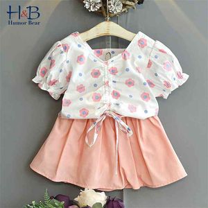 Ensemble de vêtements pour filles, manches courtes, haut imprimé floral + jupe, 2 pièces, vêtements mignons pour enfants de 2 à 6 ans, 210611