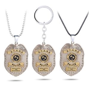 Pendant Necklaces Fashion Raccoon City Badge Keychain Biological Chain Necklace Metal Shield Charm Keyring For Movie Fans