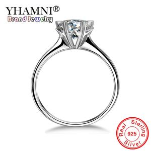 Yhamni Original 925銀の結婚指輪ハートの爪ナチュラル1 CTジルコニアダイヤモンドリングレディース用婚約ギフトR021