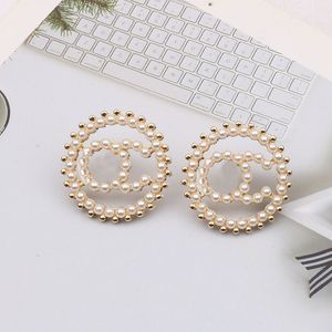 Vintage 18K Gold Plated Luxury Brand Designers Letters Stud Clip Chain Geometric Famous Women Round Crystal Rhinestone Pearl Earring Wedding Party Jewerlry