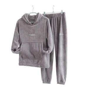 Herbst Winter Pyjamas Set Frauen Loungewear Fleece Nachtwäsche Hause Anzüge Homewear Damen Warme Plüsch Lounge Schlaf Tragen 211023