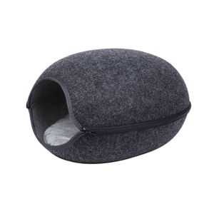 Felt Cat Bed Cave Cat Kitten House con cuscino design cerniera bocca di pesce nido goccia 210722