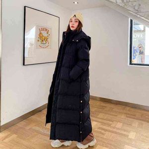 X-długi damski z kapturem z kapturem zimową kurtkę damską parka ciepły gruby płaszcz bawełniany żeński luźna odzież odzieżowa mody 211221