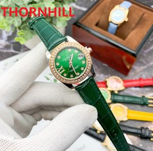 Rose Gold Diamonds Ring Quartz watch luxury women fashion wristwatch red blue pink leather strap Female Popular nice designer lady clock montre de luxe