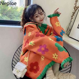 Neploe Autunno Inverno Colletto per bambole Stampa floreale ispessita Maglione lavorato a maglia Ins Contesto Colore Patchwork Manica lunga Pull Femme Nuovo 48206 Y1110