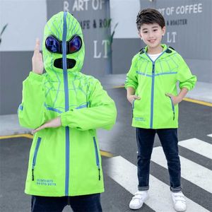 Паутин-шаблон мальчики толстовки куртка с очками детей с капюшоном ветровка голубой флуоресцентный зеленый с 211011