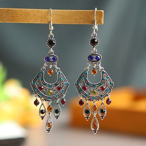 Jewelry earrings Dangle & Chandelier New retro ethnic fan-shaped multi-layer Chinese style long women's
