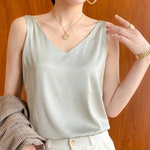 Strap Top Women Halter V Neck Basic White Cami Sleeveless Satin Silk Tank Tops Women'S Summer Camisole Plus Size