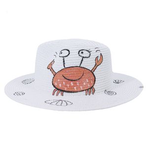 2021 패션 새로운 화이트 플랫 브림 여성 남성 짚 태양 모자 손으로 그린 ​​동물 패턴 넓은 브림 파나마 해변 재즈 모자