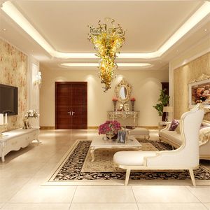 Contemporary lamp chandeliers for bedroom Hand blown Glass Crystal Chandelier LED Art Pendant Lamps Gold W90x200CM Indoor Lighting Modern Living Room Decoration