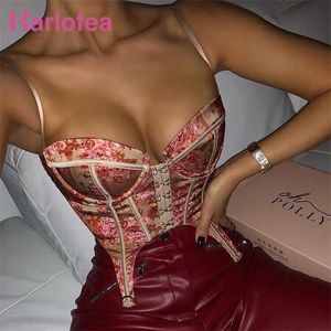 Karlofea Backless Tops For Women Cute Print Corset Crop Tops Goth Clothes Sexy Omighty Wear Out Bustier Chic Satin Cami Top 210308