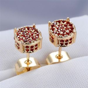 Stud Red Zircon Small Stone Earrings Luxury Crystal Round Vintage Gold Silver Color Wedding For Women Jewelry