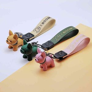 Keychains French Bulldog punk key ring, mens car bag pendant, cartoon dog, jewelry