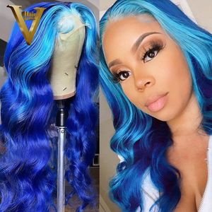 Spitze Perücken Highlight Blau Lila 13x4 Frontal Perücke Ombre Farbige Menschliches Haar Für Frauen Brasilianische Remy Körper Welle front