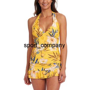 Women's Swimsuit V Neck Halter Tankinis Swimwear Bodysuit Feminine Bikini Beachwear Printed Bathing Suits 2022 Skirt