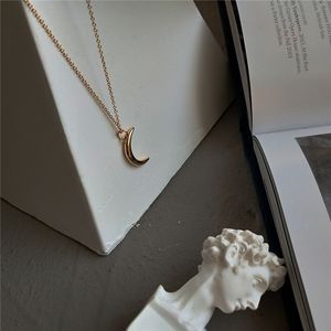Genuine 925 Sterling Silver Crescent Moon Necklace Pendant Korean Trendy Gold Plated Necklaces for Women Best Gift YMN143