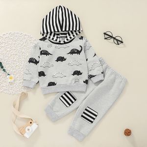 Baby Roupas Set Dinossauro Hoodies + Calças Longas Fall 2021 Crianças Boutique Roupas 0-2t Infantil Toddler Algodão Mangas de Algodão Tops 2 PC Suit