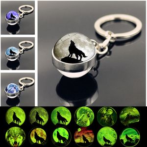 Glass Cabochon Ball Wolf Key ring Glow In The Dark Luminous Keychain Holders Bag Hang Fashion jewelry Will and Sandy
