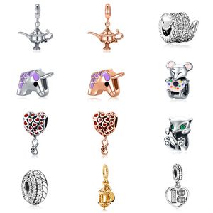 Passend für Pandora-Armbänder. 20 Stück Schlangen-Einhorn-Teekanne-Herz-Fuchs-Kristall-Anhänger-Charms-Perlen Silber-Charms-Perle für Frauen, DIY-Europäischer Halsketten-Schmuck