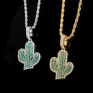 Collana con ciondolo cactus di moda Hip Hop per uomo Donna Collane con fondo solido Rame Zircone incrostato Gioielli placcati in oro genuino