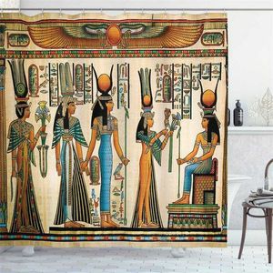 Retro Egipt Piramida Pharaoh Malowanie Drukowane zasłony prysznicowe Wodoodporna łazienka Decor Cloth Curtain Zestaw z hakami Wanna Screens 211116 \ t