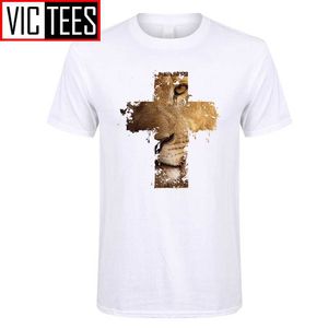 Homens feitos sob encomenda de camisetas Leão Cross Christian Animal Homme Tee Algodão 210629