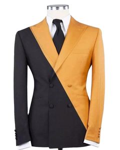 Men s Suits Blazers Men color Stitching Black Yellow Coat Blazer Business Wedding Man Costume Only One Jacket Tie