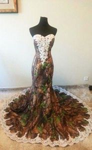 Vintage Mermaid Camo Gelinlik ile Dantel Straplez Seksi Gelin Kıyafeti Custom Made Kat Uzunluk Vestidos De Novia QC1565