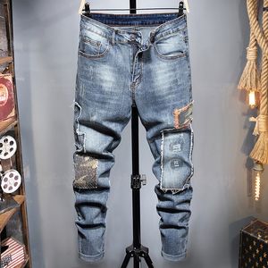 Blue Collage Men's Jeans Summer Street Casual Slim Fit Pants Pantalones Para Hombre Vaqueros