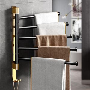 Towel Racks Rotary Rack Light Luxury Black Gold Hole Free Toilet Bathroom Space Aluminum Activity Folding Five Multi Pole