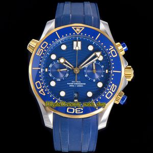 Eternity Stopwatch klockor OMF Senast 9900 kronograf Automatisk blå uppringning Keramisk Bezel 44mm Mens Watch Dykare 300m 210.22.44.51.03.001 Rostfritt Fodral
