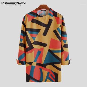 Vintage Gömlek Erkekler Afrika Dashiki Baskı Uzun Kollu Gevşek Mürettebat Boyun Casual Tops 2019 Uzun Gömlek Erkekler Afrika Giysileri 5XL Incerun1