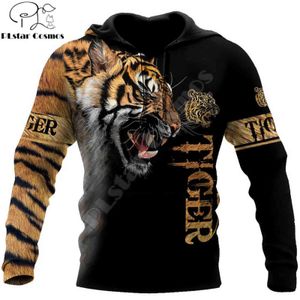 Marka Moda Sonbahar Kapüşonlular Premium Tiger Skin 3D Baskılı Erkek Sweatshirt Unisex Zip Kazak Casual Ceket DW0198 211106