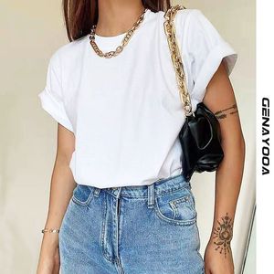 Sommer Grundlegende Solide T-shirts Frauen Gestrickte Casual Baumwolle Kurzarm T-shirt Weibliche Tops Frau Streetwear Koreanische