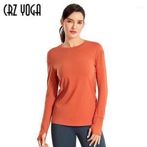 Roupas de Yoga CRZ Feminino Quick Seco Athletic Correndo Camisas Manga Longa T-shirt Com ThumbHoles