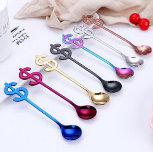 Coffee Scoops Colorful Spoons Sign Handle Spoon Food Grade 304 Stainless Steel Tea Ice Cream Drinking Tools