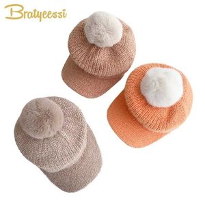 Winter Baby Hat with Pom Knitted Baseball Cap Winter Hat for Kids Hat Bobble Children Cap for Boys Girls 5 Colors 211023