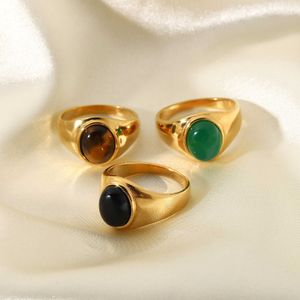 Elegante anelli in acciaio inox vintage per le donne Boemia ovale tigre occhio pietra ossidiana anelli di fidanzamento gioielli x0715